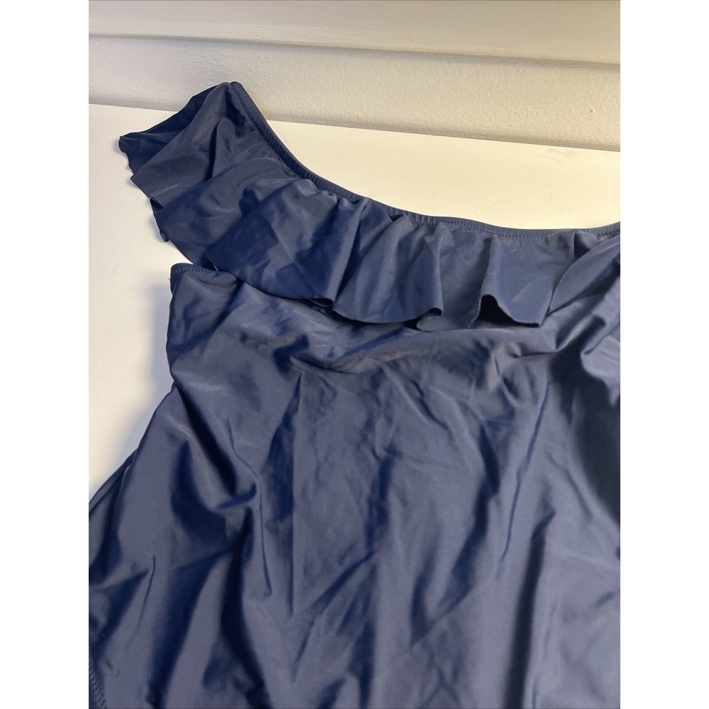 J. Crew Navy Blue One Shoulder Ruffle One Piece Swim Swimsuit Size M - Picture 2 of 9